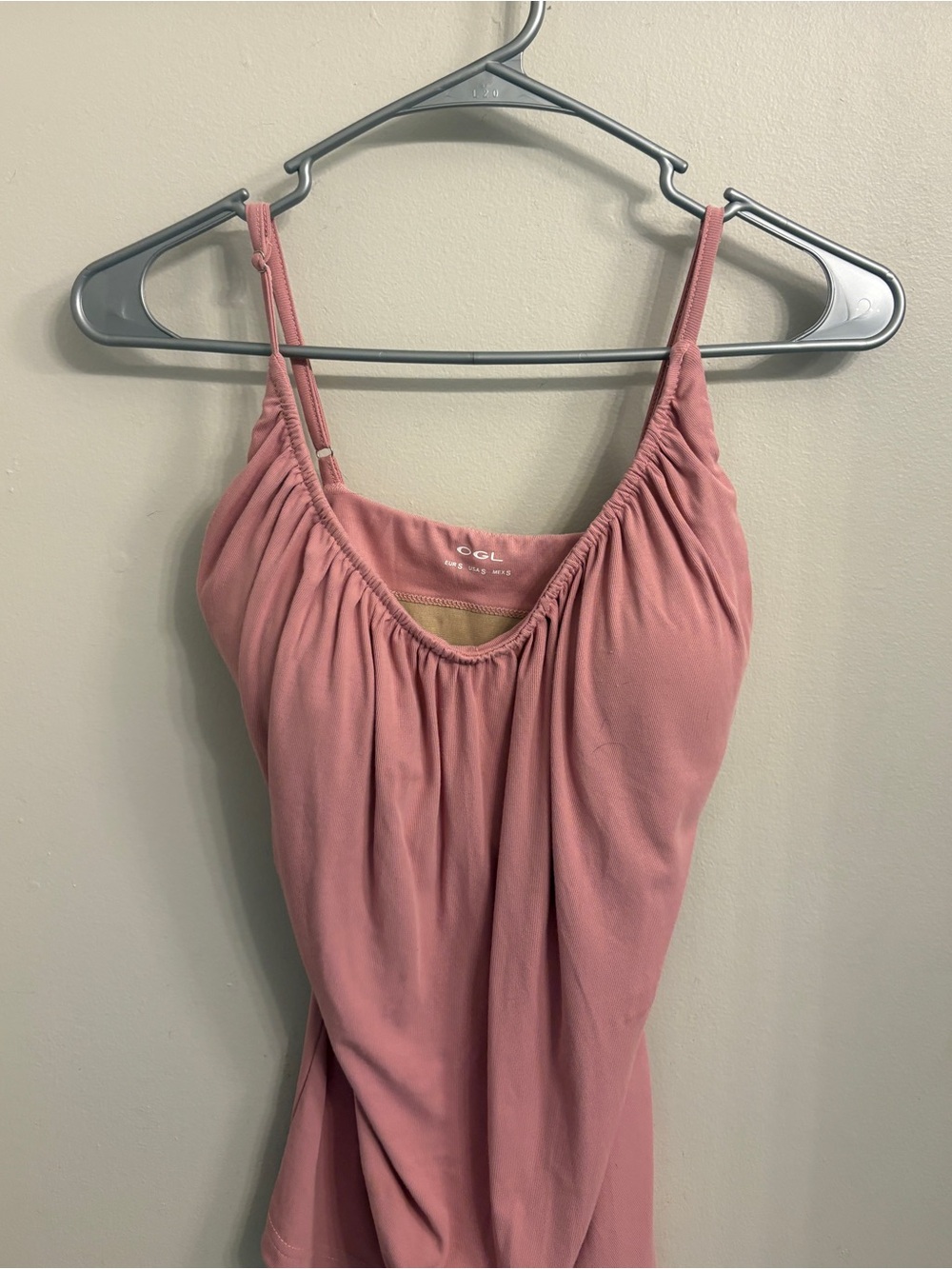 OGL Top Size S NEW Scoop Neck Gathered Spaghetti Brami Top Pink Full Length